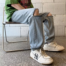 美式高街牛仔裤男韩版潮流拉链开口2023夏季新款ins长裤RK682-P39，男装牛仔裤，星座412-3