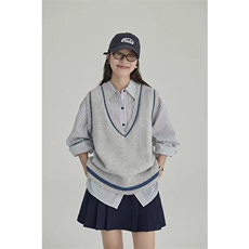 2025年秋季V领拼色马甲，女装针织衫/毛衣，浩新羊绒