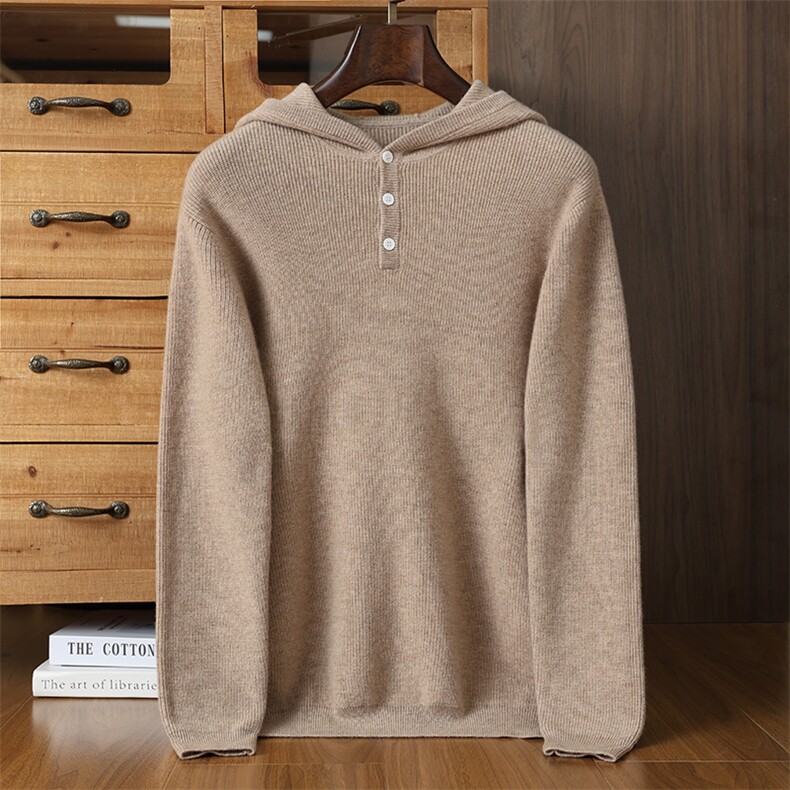 新款男士羊绒连帽卫衣高品质保暖秋冬季时尚休闲长袖上衣男装，男装卫衣，榆莲羊绒