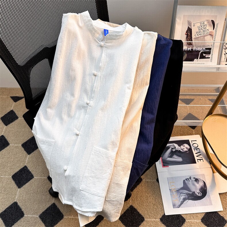 2025新中式七分袖棉麻衬衫短袖衬衣夏汉服马褂潮流现货T1851-P30,男装T恤,星座512-4