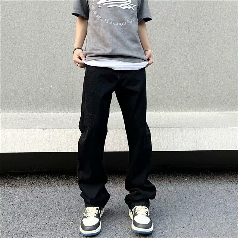 美式高街黑色牛仔裤男秋冬季潮流街头百搭显瘦水洗休闲直筒裤,男装牛仔裤,星座506A