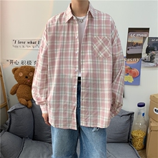 休闲衬衫男秋季百搭港风日系格子外套韩版潮流网红衬衣W1406-P33，男装衬衫，星座512-4