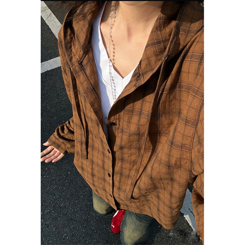 现货！夏季格子衬衫连帽防晒衣休闲外套A061-AF01171-特P20，男装防晒衣，电商A061