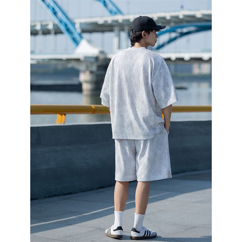 TZ791-特批55控98夏季冰感扎染冰丝速干大码短袖短裤T恤套装男,男装休闲套装,电商A059