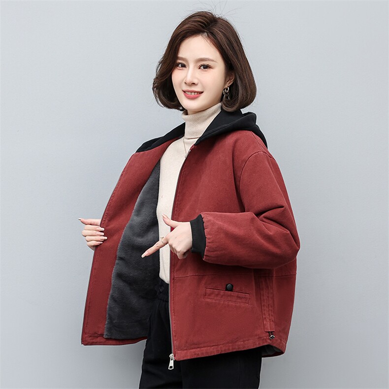 时尚拼接连帽抽绳加绒外套保暖显瘦女装棉服,女装棉衣/棉服,叶笙衣