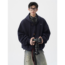秋冬新款高品质藏青色连帽卫衣外套男美式宽松设计感小众WY23P78，男装卫衣，电商D206-1