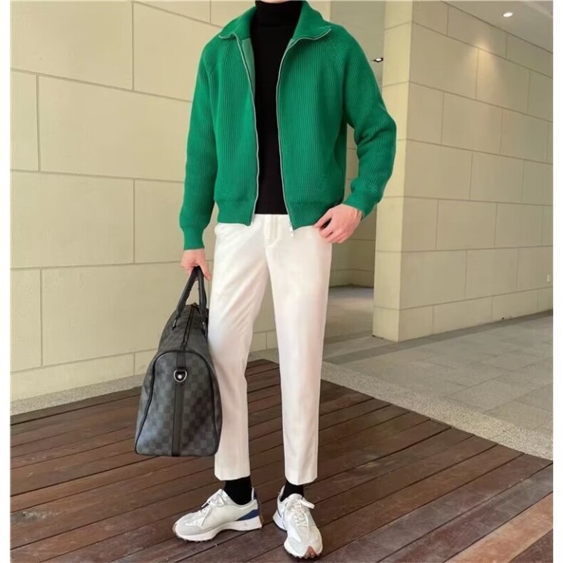美式高街宽松时髦拉链立领外套男新款针织毛衣,男装针织衫/毛衣,星座410-7