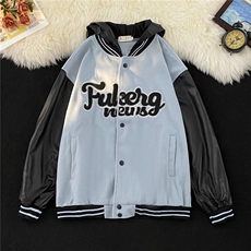 美式复古字母PU刺绣棒球服男女嘻哈宽松撞色情侣夹克EE005-P45，男装夹克，星座911-3
