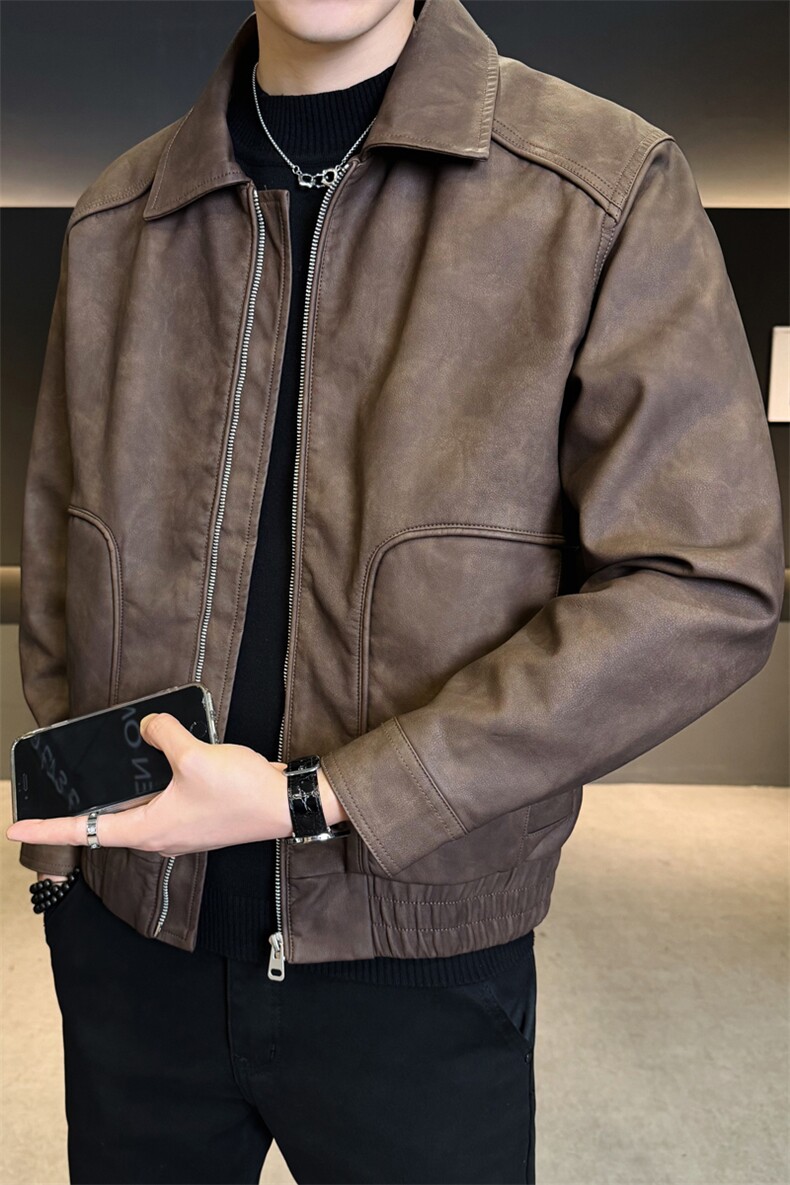 加绒皮衣外套男秋冬季2025新款机车PU皮夹克7715-P165,男装夹克,电商D327