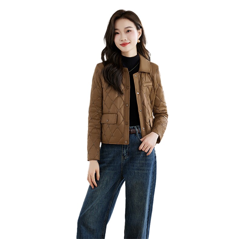 轻薄小香风棉服女短款2025新冬季款小个子时尚翻领薄款外套,女装棉衣/棉服,衣佳和