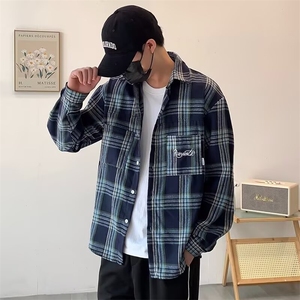 美式复古小众口袋格子衬衫长袖男潮牌休闲破坏毛边外套XC329/P38图片