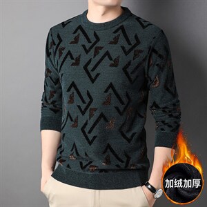 G872冬季男士圆领毛衣天鹅绒提花加绒针织加绒打底衫男装保暖P72，男装针织衫/毛衣，电商B360