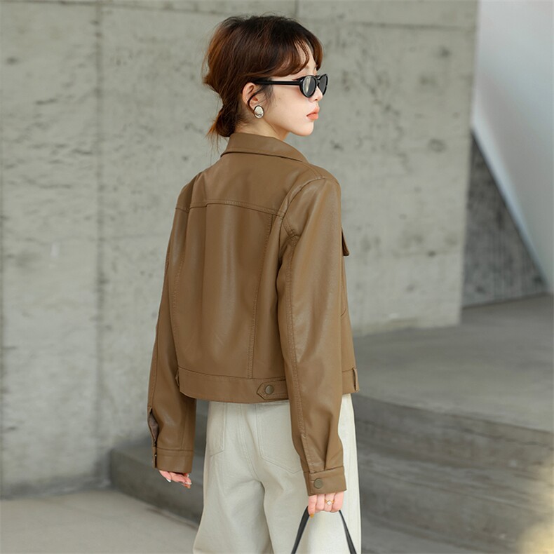 2024春装新款甜酷炸街小个子短款皮夹克,女装皮衣,美拉德工厂直营店