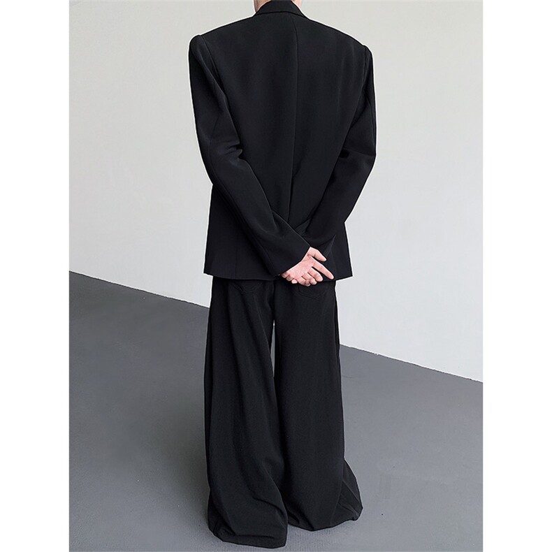 现货黑色西装外套男高级感玫瑰花朵设计宽松百搭西服xz14p148,男装西服,星座512-1（原513-3）