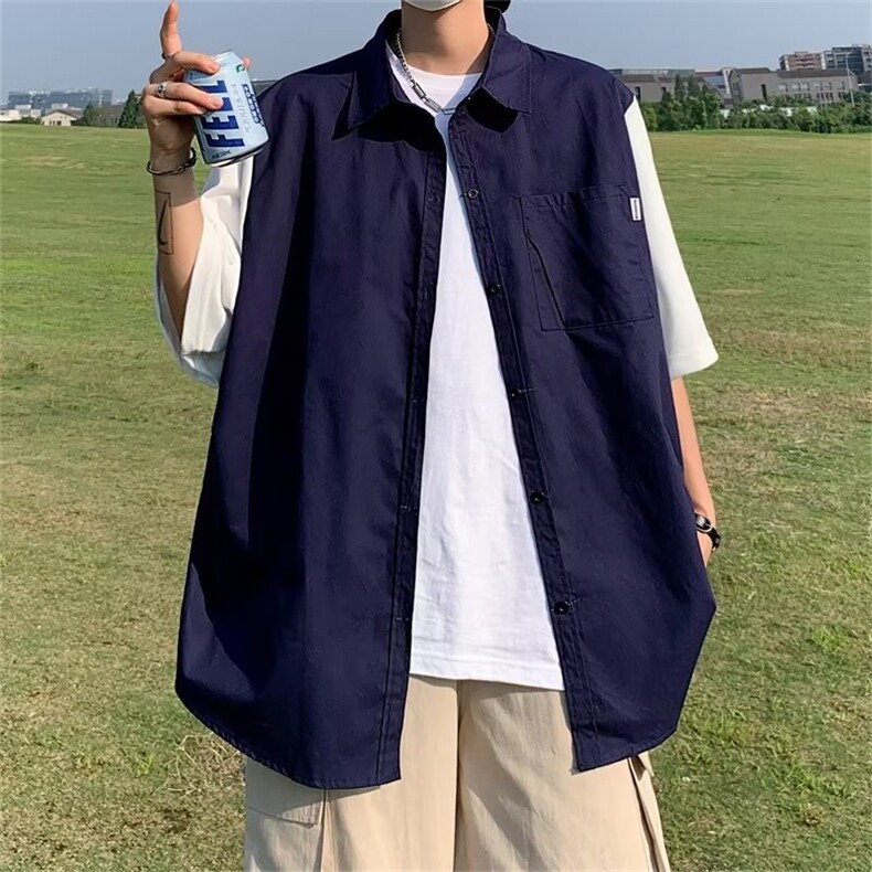 夏季日系男工装短袖衬衫痞帅高级感休闲假两件衬衣五分袖C311-P38,男装衬衫,星座1109-3