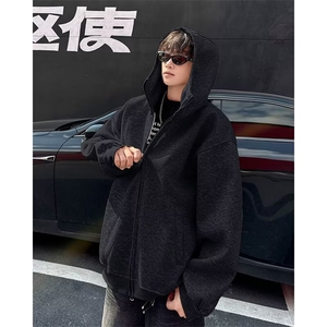 廓形连帽开衫卫衣外套男春秋季2024简约宽松休闲慵懒拉链EG126图片