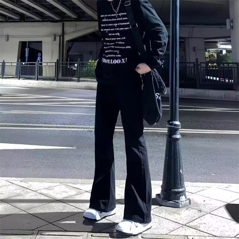 W10882-P38特批网图现货美式复古高街黑色微喇加绒加厚牛仔裤,男装牛仔裤,星座1608