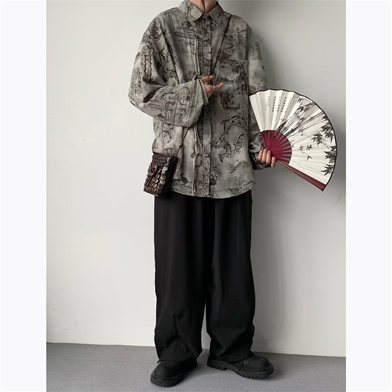 春新款水墨画扎染长袖衬衫男女百搭ins大码痞帅衬衫外套CS12-P38,男装衬衫,星座308B-2