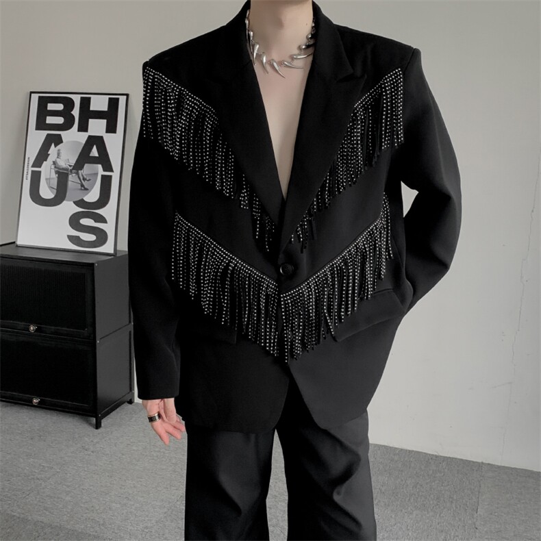 舞台演出服男秋冬高级小众设计感流苏西装韩系垫肩礼服大码西服潮,男装西服,星座909
