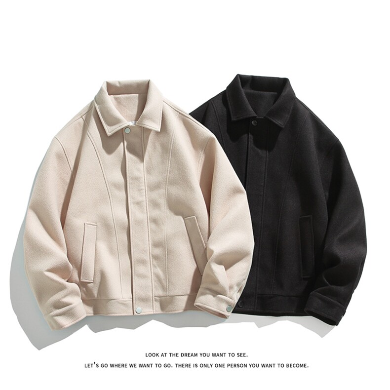 呢料拼接夹克外套潮牌情侣休闲宽松大码男女J7225-P70【特价】图片