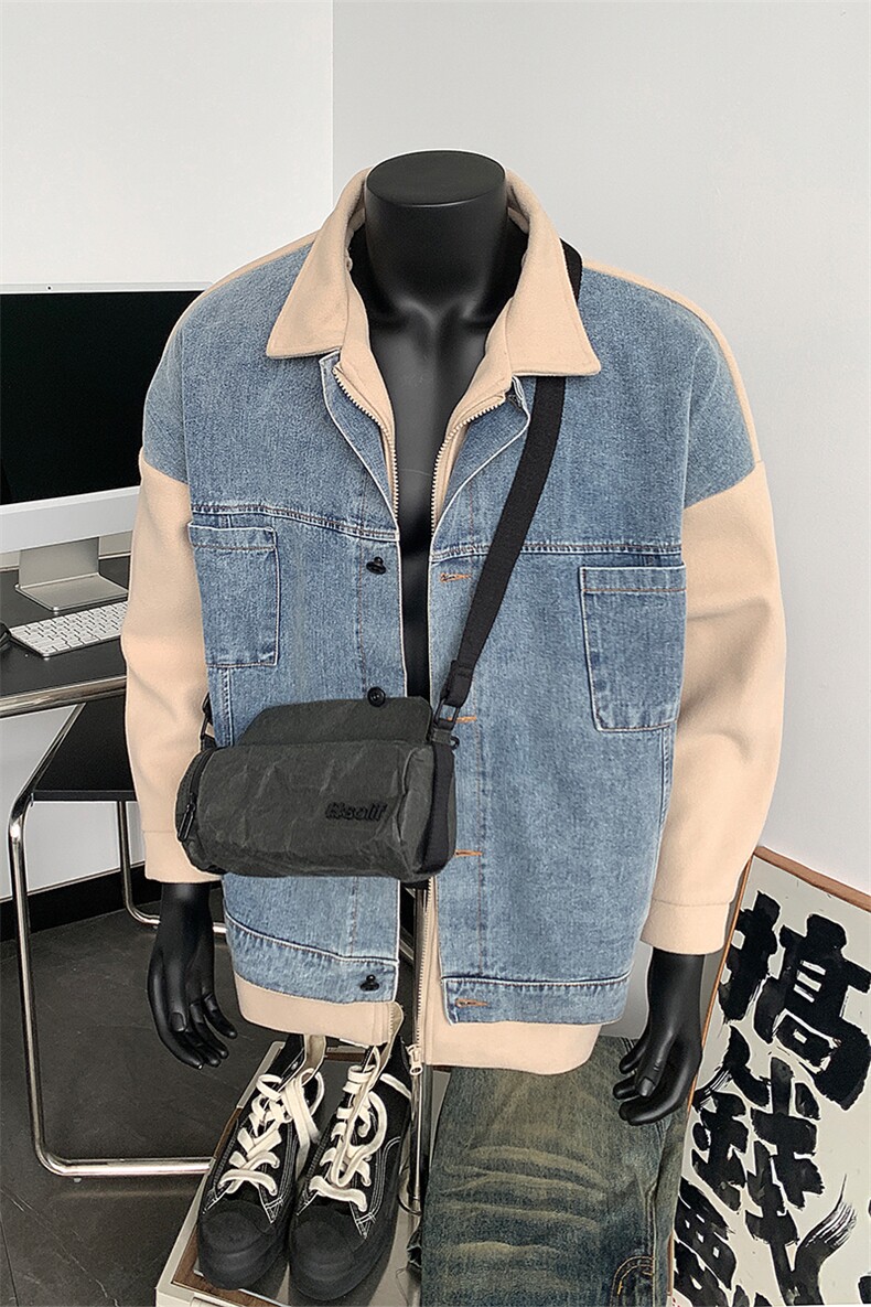 男装假两件牛仔毛呢大衣24秋冬季潮牌呢子夹克男XZ514-2-F91-P135,男装夹克,星座514-2(原B239)