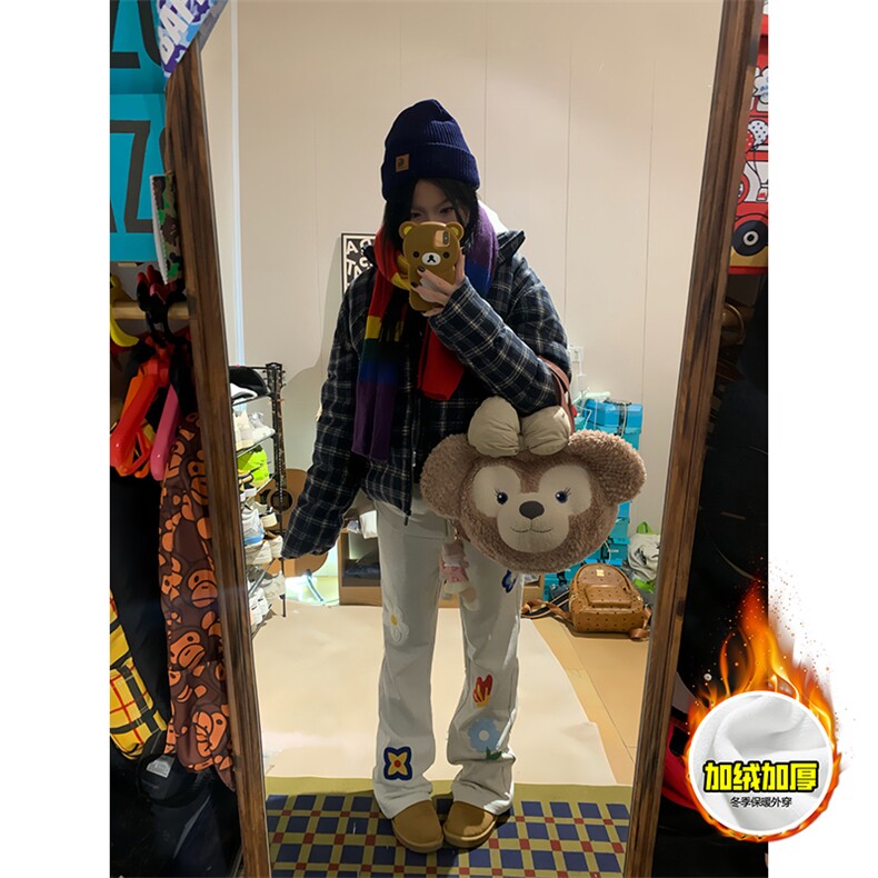 抖音得物高品质秋冬季重磅花卉刺绣潮流运动宽松加绒直筒休闲卫裤,男装休闲裤,电商A486-1