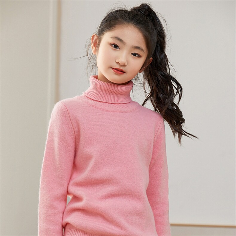 秋冬新款儿童高领羊毛衫女童保暖针织衫宝宝简约纯色毛衣外套,童装儿童羊毛衫,顺友羊绒童装