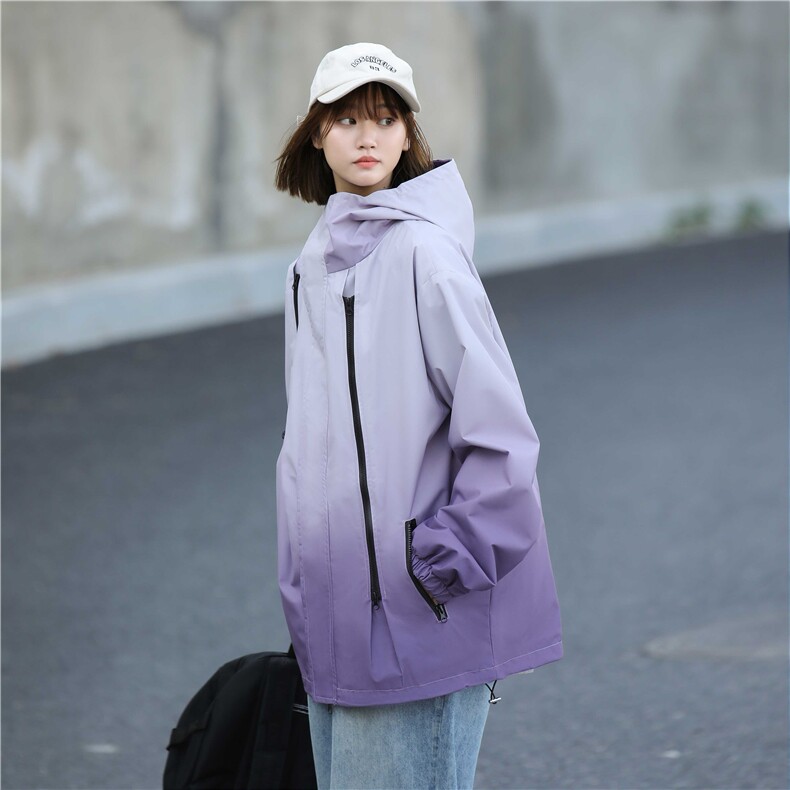控价70开春户外渐变颜色连帽防风防水多拉链冲锋衣外套JK026P70,女装短外套,电商A128