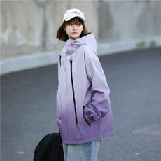 控价70开春户外渐变颜色连帽防风防水多拉链冲锋衣外套JK026P70，女装短外套，电商A128
