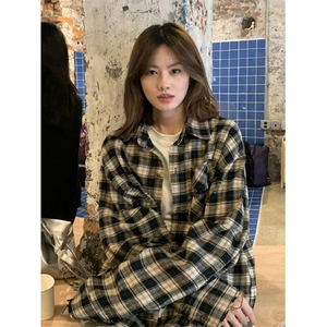港风穿搭格子衬衫女春季新款小众设计上衣外套CK381