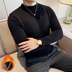一体绒加厚针织衫暗花修身半高领长袖毛衣针织打底衫男96001-p68，男装针织衫/毛衣，电商D303