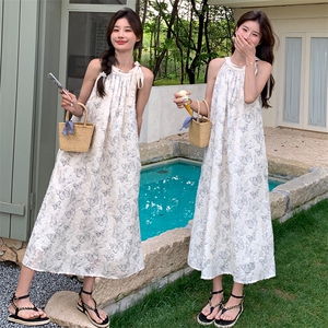 夏季新款蝴蝶印花挂脖系带无袖连衣裙-2d075(p120-k170)图片