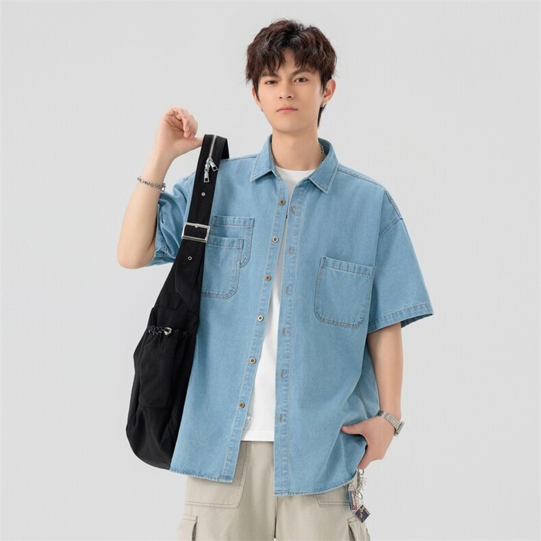 夏季新款牛仔短袖衬衫男宽松潮流薄款外套,男装衬衫,星座1107-1