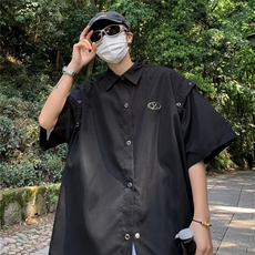 设计美式高街可拆卸POLO短袖衬衫男女宽松高级感情侣潮~CS4514，男装衬衫，星座601-2