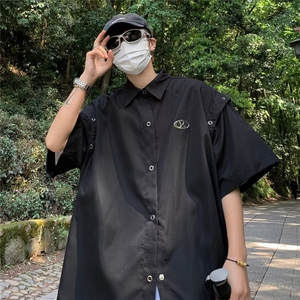 设计美式高街可拆卸POLO短袖衬衫男女宽松高级感情侣潮~CS4514图片