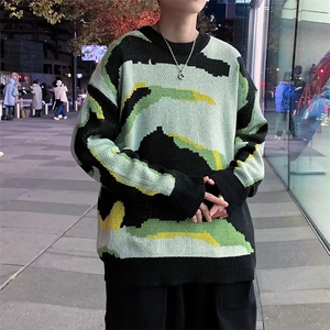 慵懒风渐变色扎染毛衣男秋冬季潮牌痞帅设计感宽松圆领ZM117-P45图片