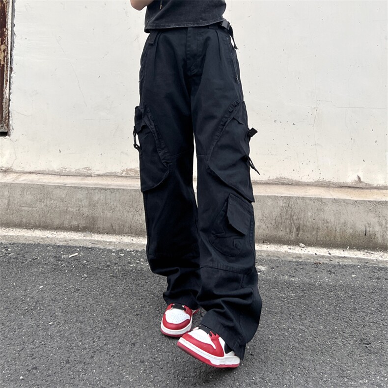 欧美高街复古多口袋工装长裤宽松中性休闲裤百搭直筒裤K0424-P50,男装休闲裤,星座1008