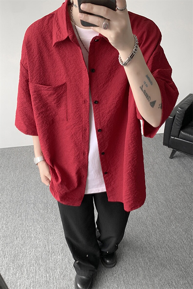 8XL-M泡泡纱盐缩肌理短袖衬衫男夏季冰丝外套防晒衬衣DC28011P36,男装衬衫,电商B312