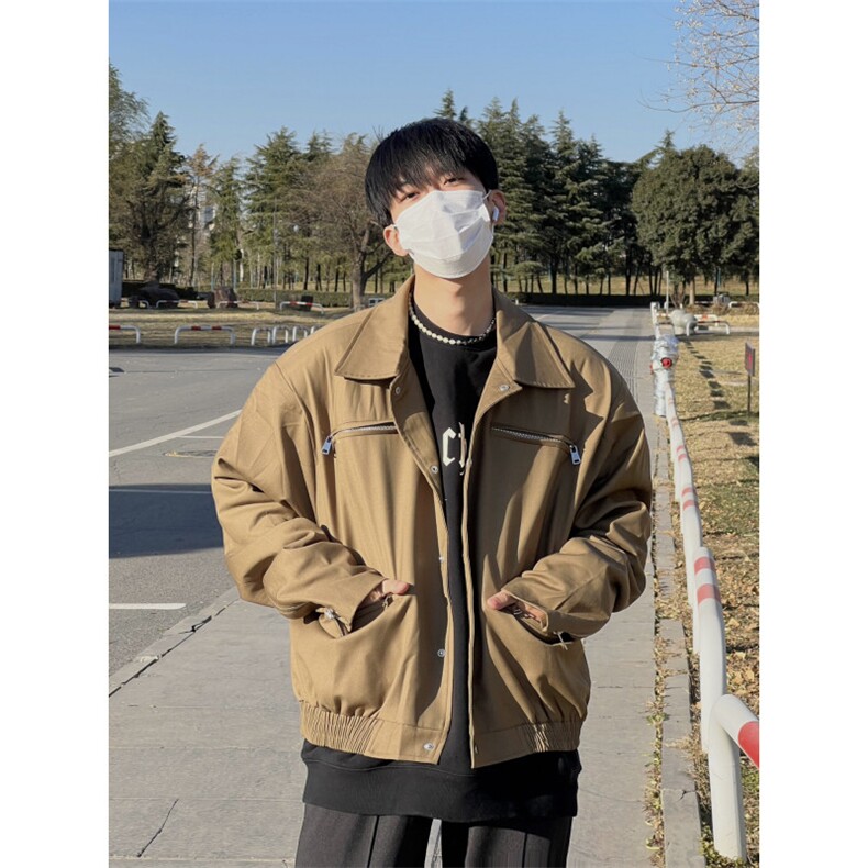 卡其色工装外套男春秋款翻领拉链飞行员夹克JK858-P85,男装夹克,星座1007（原301D）