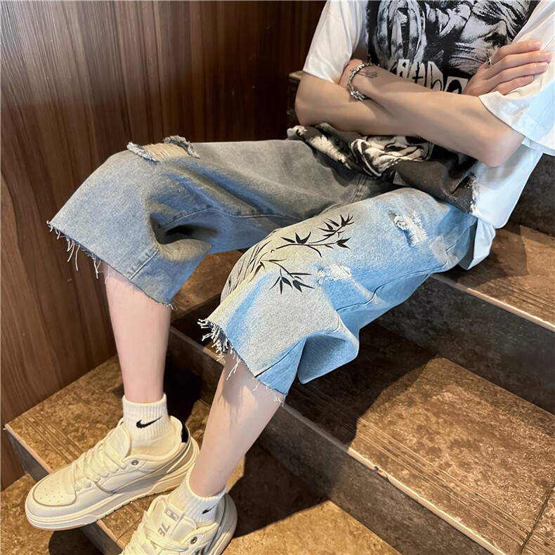 D2058-p45-控68  现货风宽松cleanfit牛仔裤七分裤黑暗图片
