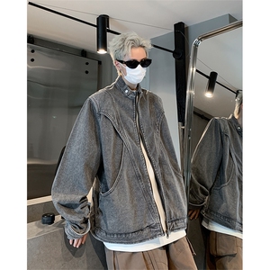 美式复古立领牛仔夹克cleanfit解构设计哈灵顿外套JK2553-P108图片