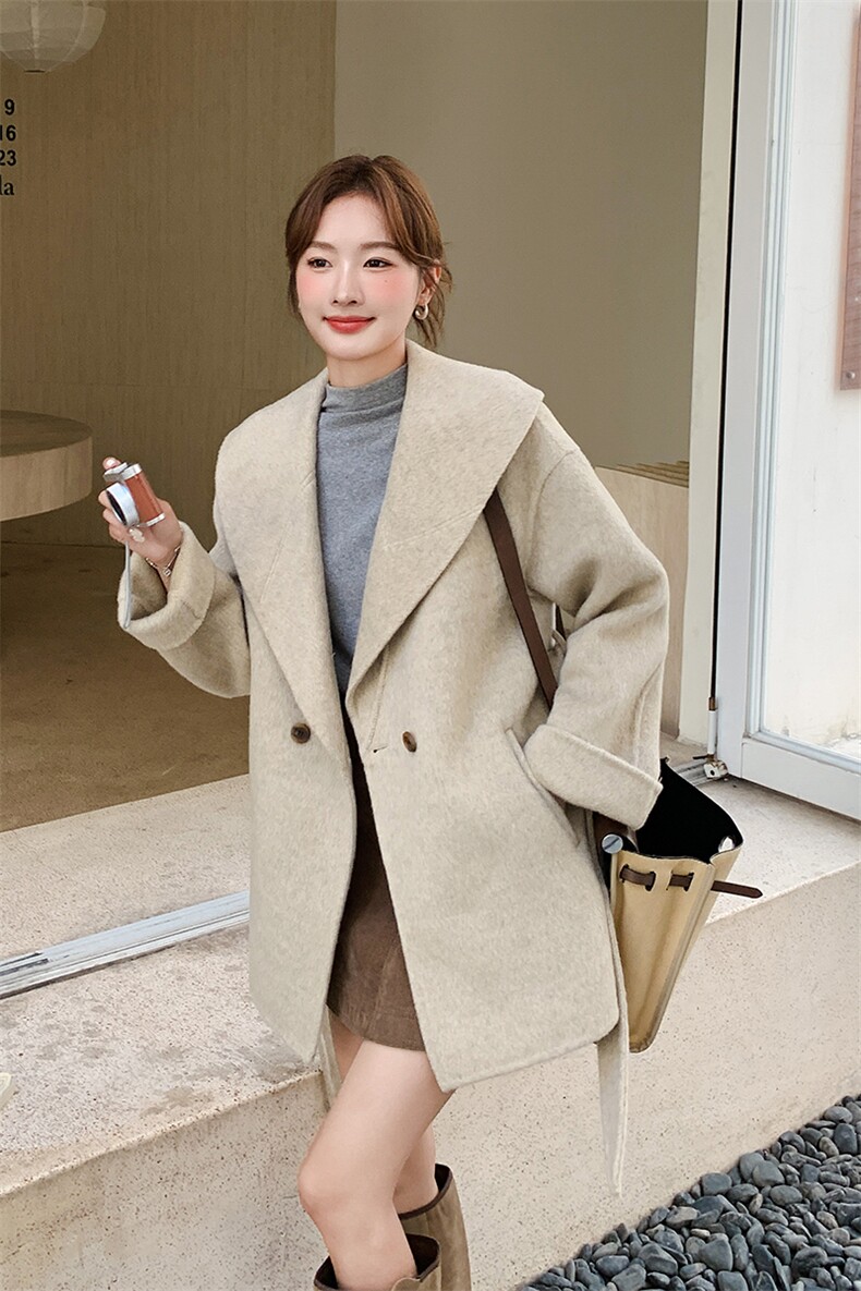 双面羊毛大衣女2025冬新款韩版轻奢高级感中长款气质收腰毛呢外套,女装毛呢外套,1C150