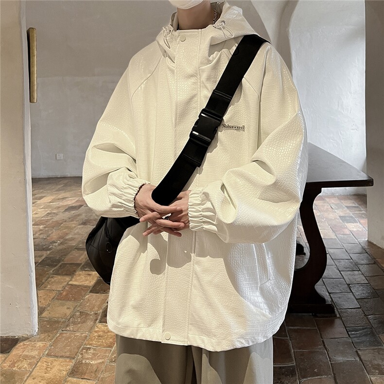 1鳄鱼纹连帽冲锋衣大码M-5XL面层：PU皮夹克男JK8744P90控128，男装夹克，星座226-2