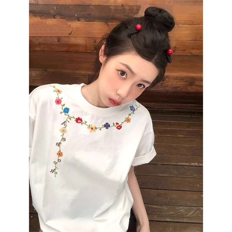 万针全刺绣工艺抖音得物高品质260克重磅纯棉双纱美式高街短袖T恤,男装T恤,电商A486