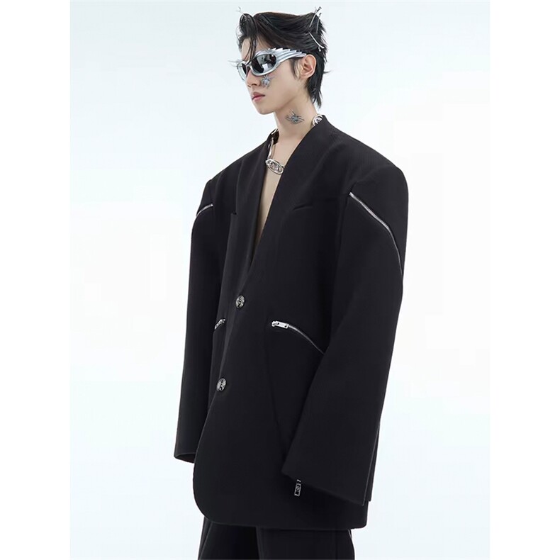 网图解构双拉链设计感无领休闲西服外套西装XF9013P145，男装西服套装，星座512-1（原513-3）