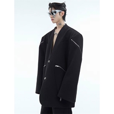网图解构双拉链设计感无领休闲西服外套西装XF9013P145，男装西服套装，星座512-1（原513-3）