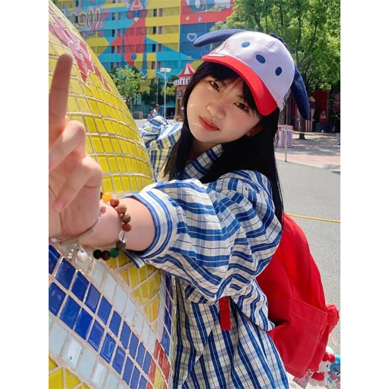 TC1316-P55经典蓝白色格子衬衫女春夏季新款港风宽松休闲衬衣上衣,女装衬衫,星座617A-2