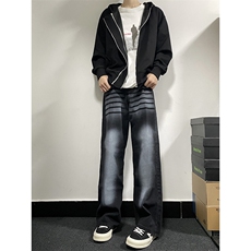 B221美式ins高街暗黑重工艺宽松直筒牛仔裤LK23125-P65控88，男装牛仔裤，电商B221