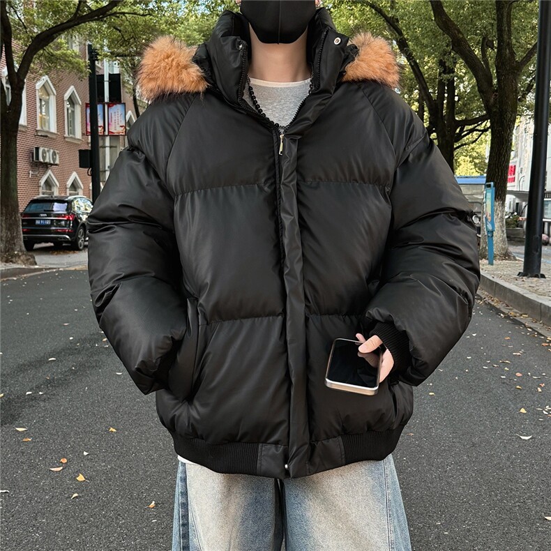 W615-P138冬季大毛领棉衣宽松保暖PU加厚情侣款面包服棉服外套，男装棉衣，星座911-1