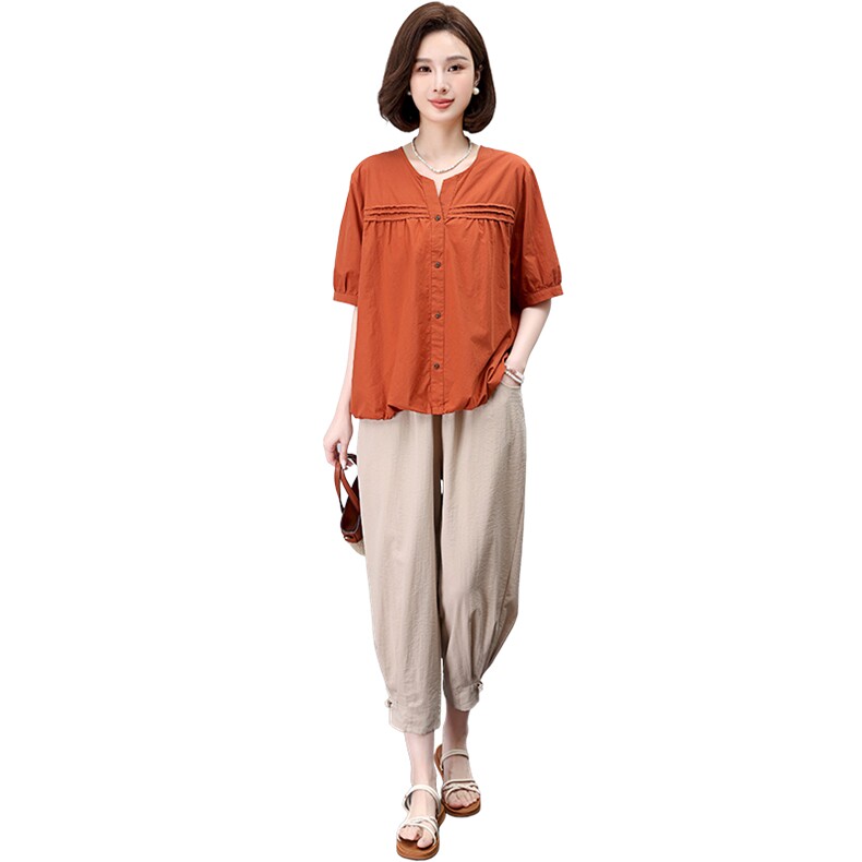 时尚套装洋气女装天丝短袖衬衫休闲裤两件套,女装套装/套裙,3200格调